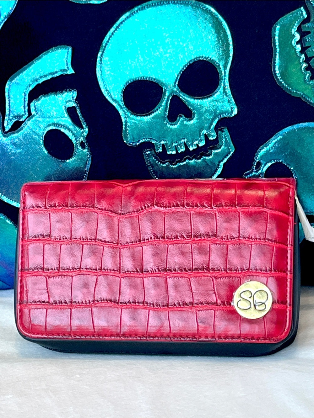 onia Kashuk Red Vegan Croc Travel Makeup Organizer Brush Case Clutch